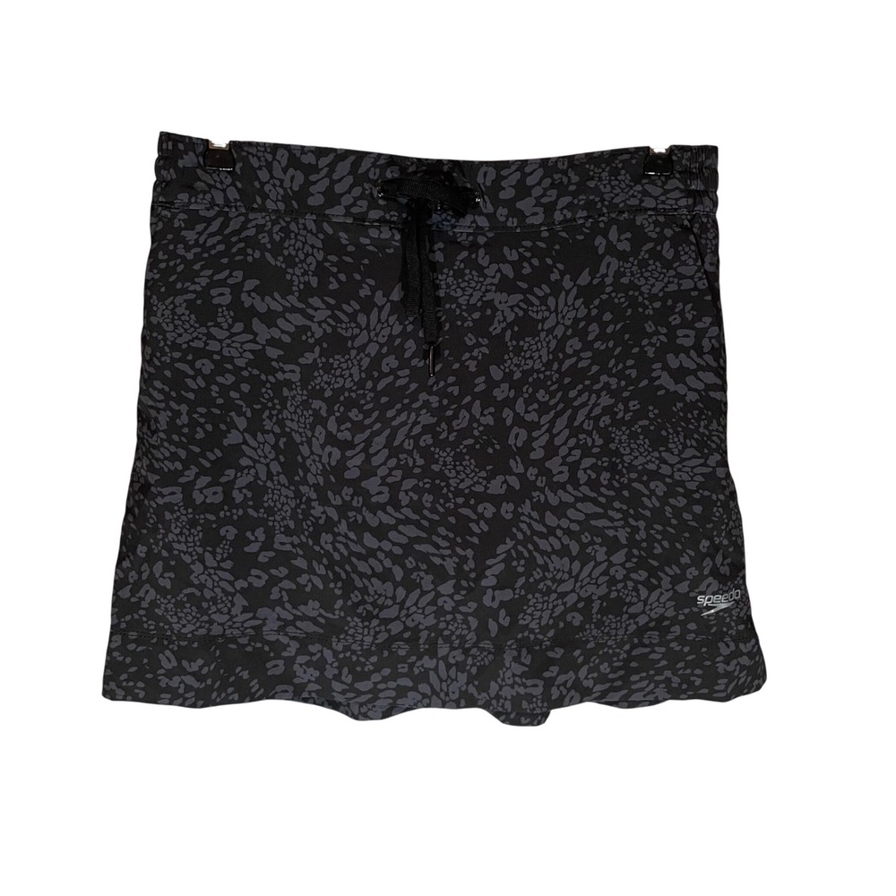 Speedo Womens Black Grey Leopard Print Swim Skort Built-in Liner Medium - Picture 1 of 7